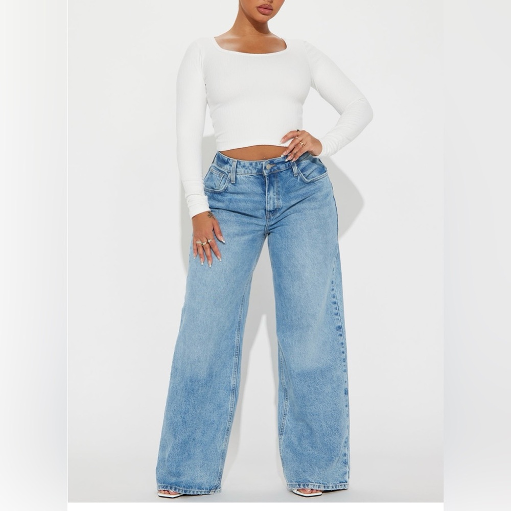 Off-White Scoop Neck Long Sleeve Top, Size XL